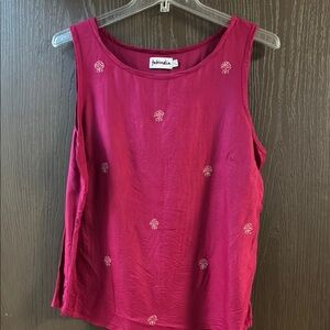 Fabindia Magenta Sleeveless Tank Top with Embroidered Details, large